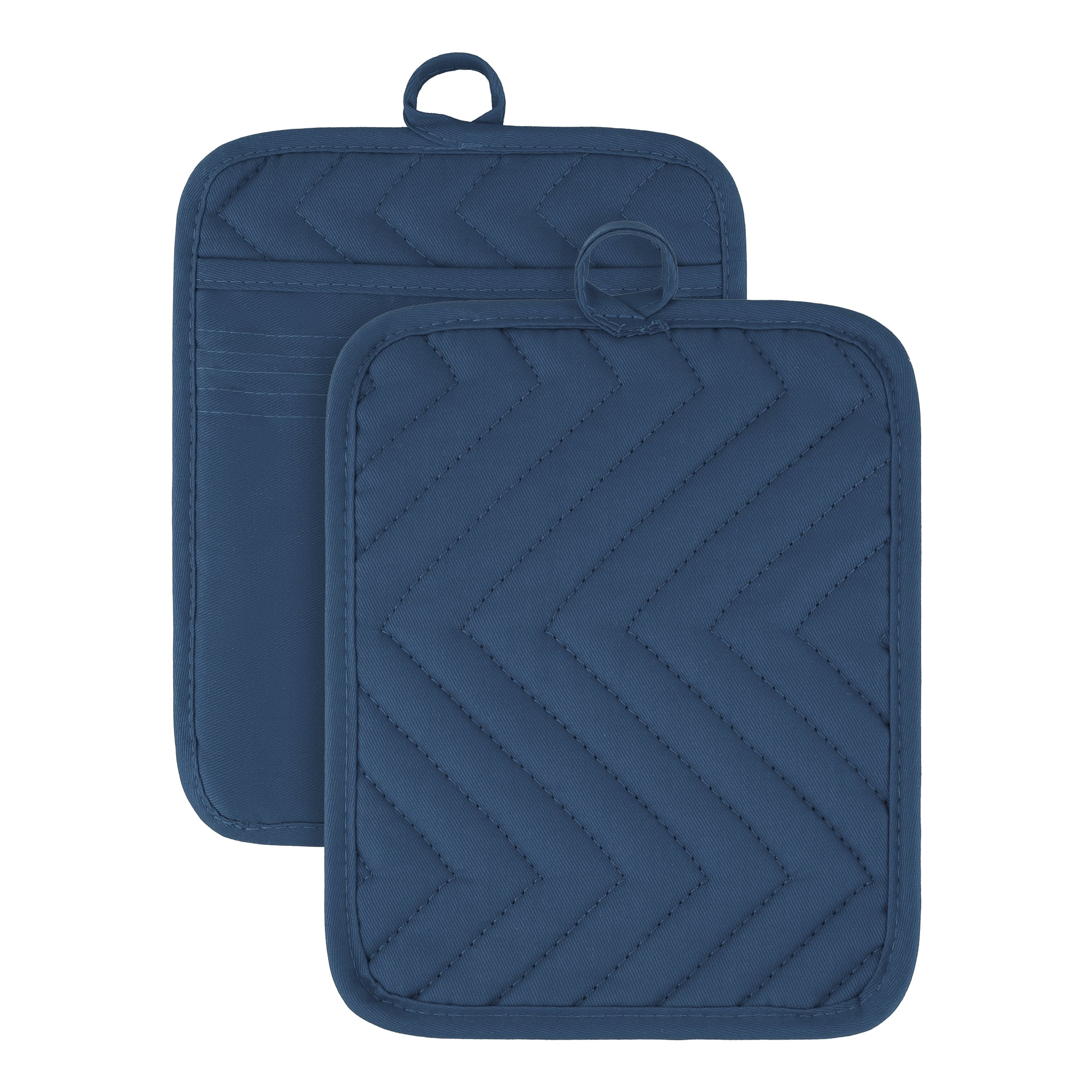 Unique Bargains 2 Pcs Pot Holders Heat Resistant Non Slip Hot Pads for Kitchen Blue 9.1"x7.1"