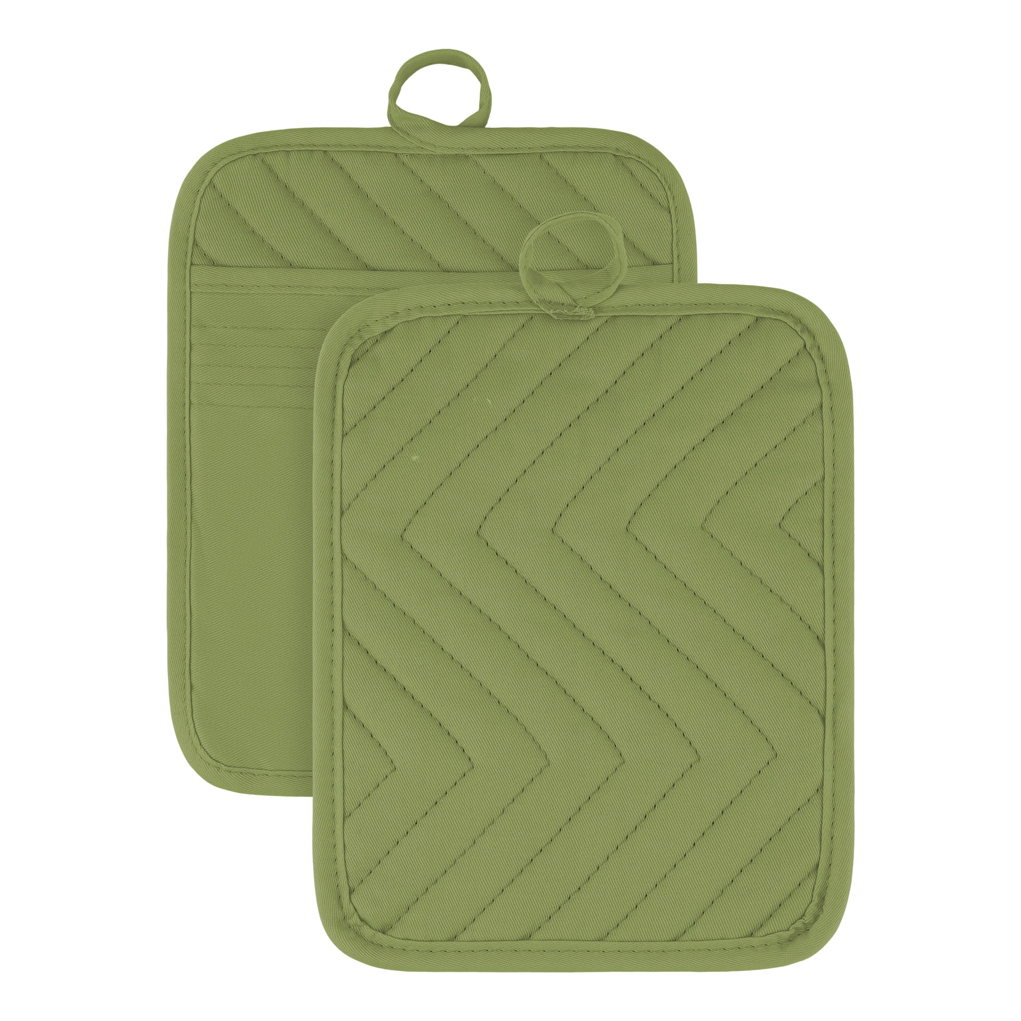 Unique Bargains 2 Pcs Pot Holders Heat Resistant Non Slip Hot Pads for Kitchen Green 9.1"x7.1"