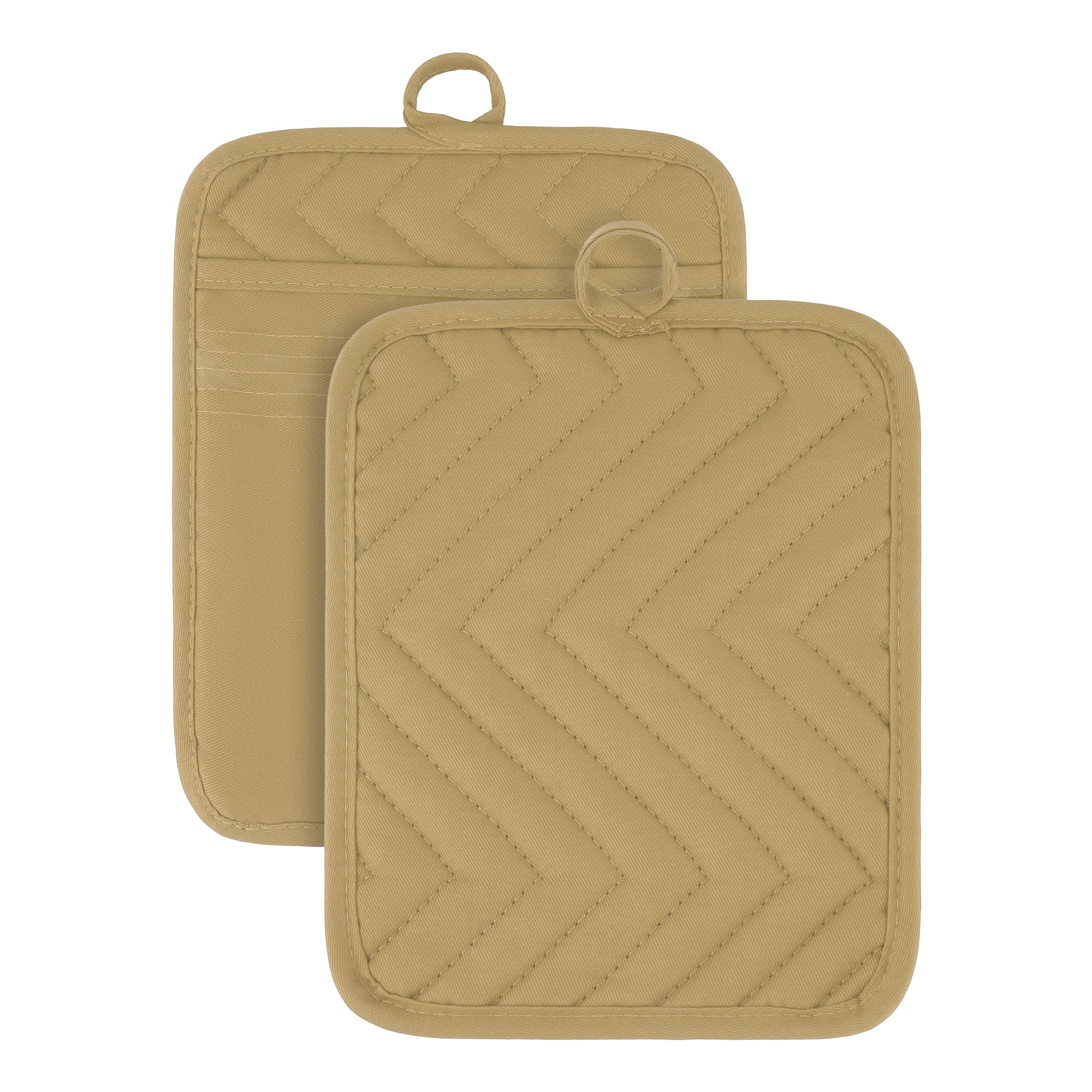 Unique Bargains 2 Pcs Pot Holders Heat Resistant Non Slip Hot Pads for Kitchen Khaki 9.1"x7.1"