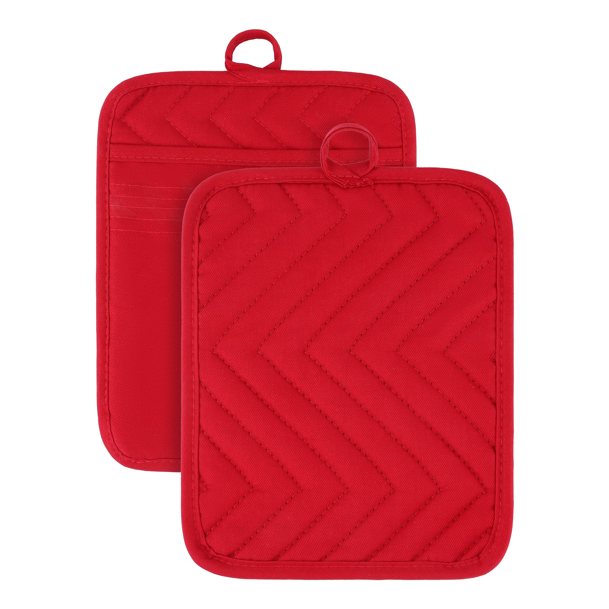 Unique Bargains 2 Pcs Heat Resistant Non Slip Pot Holders for Kitchen Red 9.1"x7.1"