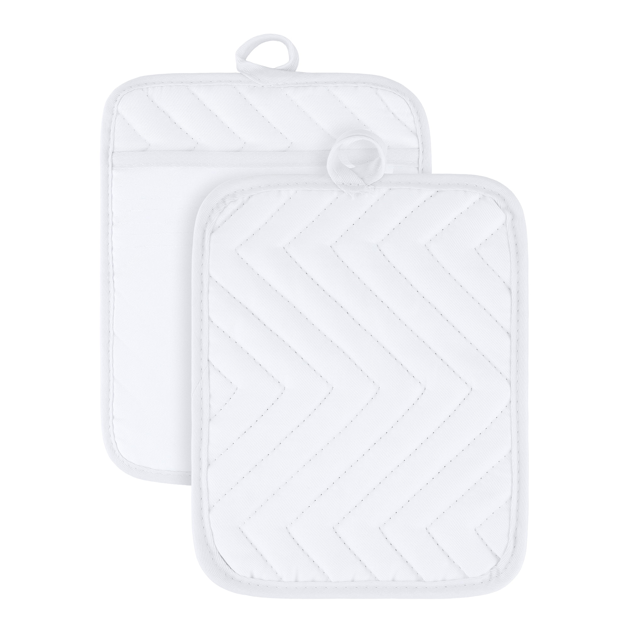 Unique Bargains 2 Pcs Pot Holders Heat Resistant Non Slip Hot Pads for Kitchen White 9.1"x7.1"