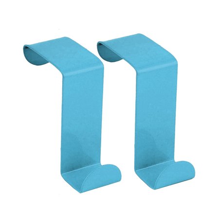 Unique Bargains 2 Pcs Household Blue Metal Z Shaped Over Door Hooks Clothes Towel Hanger Holder