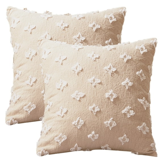 Unique Bargains 2 Pcs Jacquard Decoration Throw Pillow Cover Beige 18" x 18"