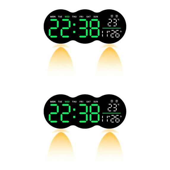 Unique Bargains 2 Pcs LED Digital Wall Clock with Large Display 11 Inch Green
