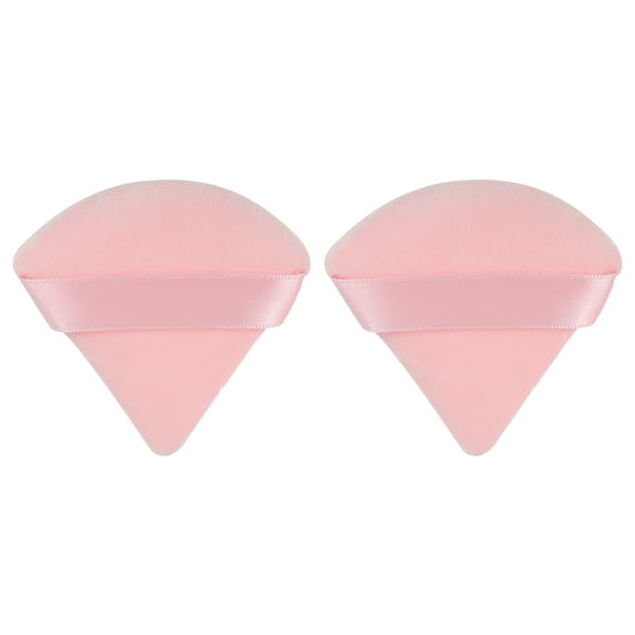 Unique Bargains 2 Pcs Loose Powder Puff Face Soft Triangle Puff Blender Beauty Makeup Tool Short Plush Pink