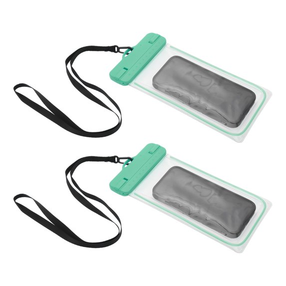 Unique Bargains 2 Pcs Luminous Mobile Waterproof Bag Green Universal Waterproof Case Compatible for Phone 4.92"x9.65"