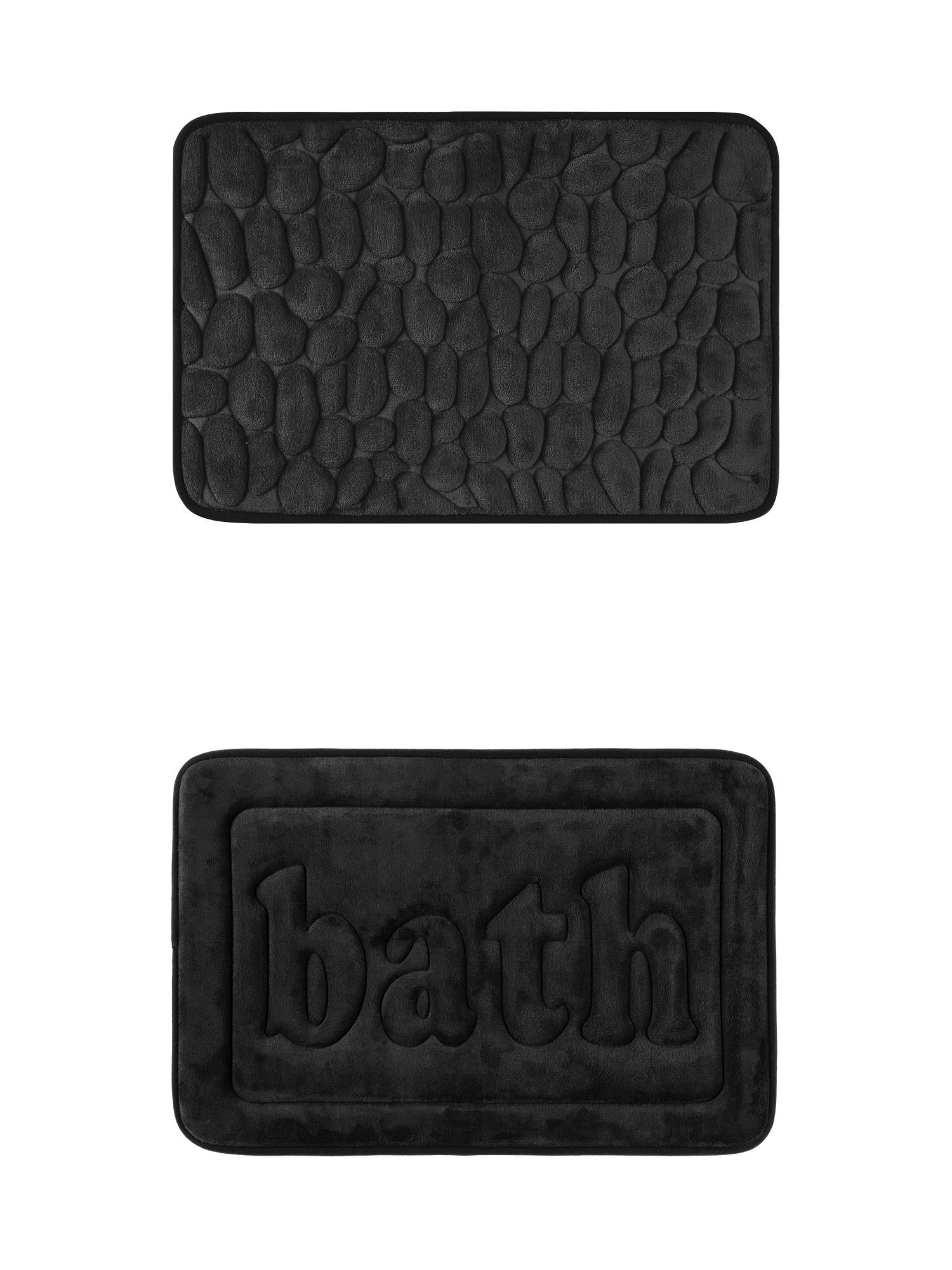 Unique Bargains 2 Pcs Memory Foam Absorbent Bathroom Rugs Black 16" x 24"