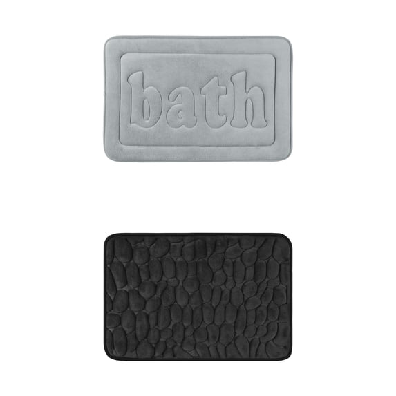 Unique Bargains 2 Pcs Memory Foam Absorbent Bathroom Rugs Black/Light Grey 16" x 24"