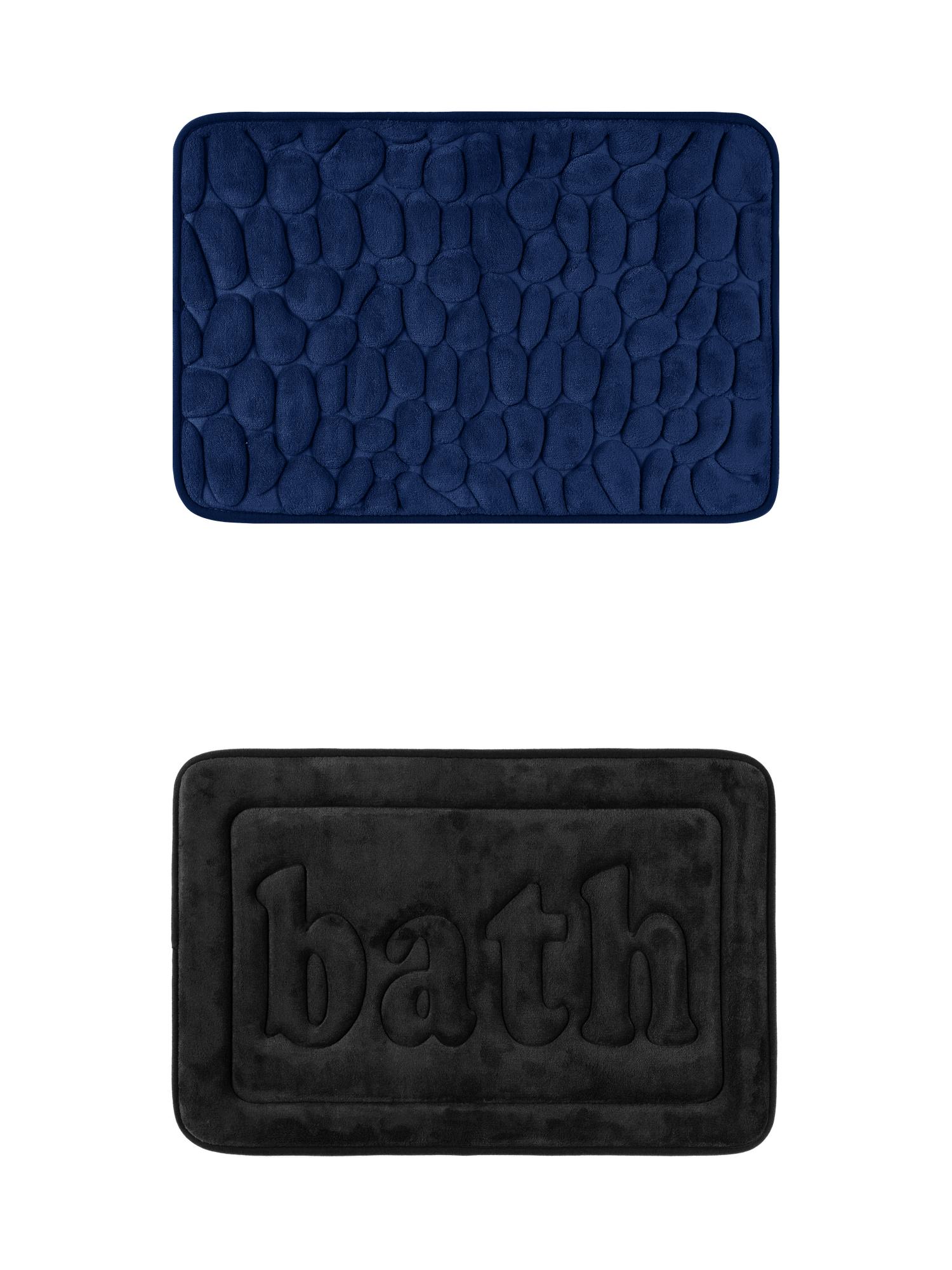 Unique Bargains 2 Pcs Memory Foam Absorbent Bathroom Rugs Black/Navy Blue 16" x 24"