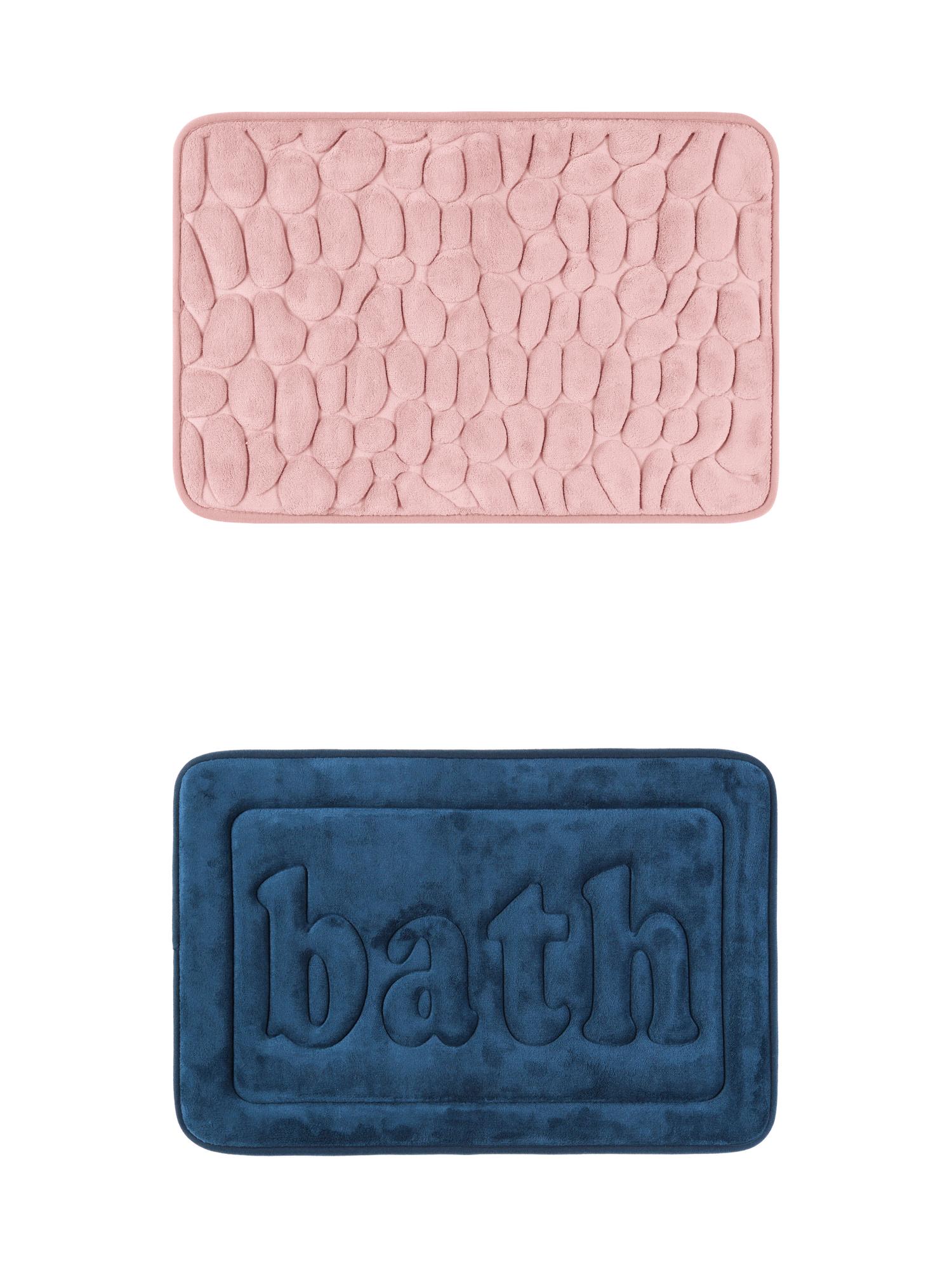 Unique Bargains 2 Pcs Memory Foam Absorbent Bathroom Rugs Dark Blue/Pink 16" x 24"