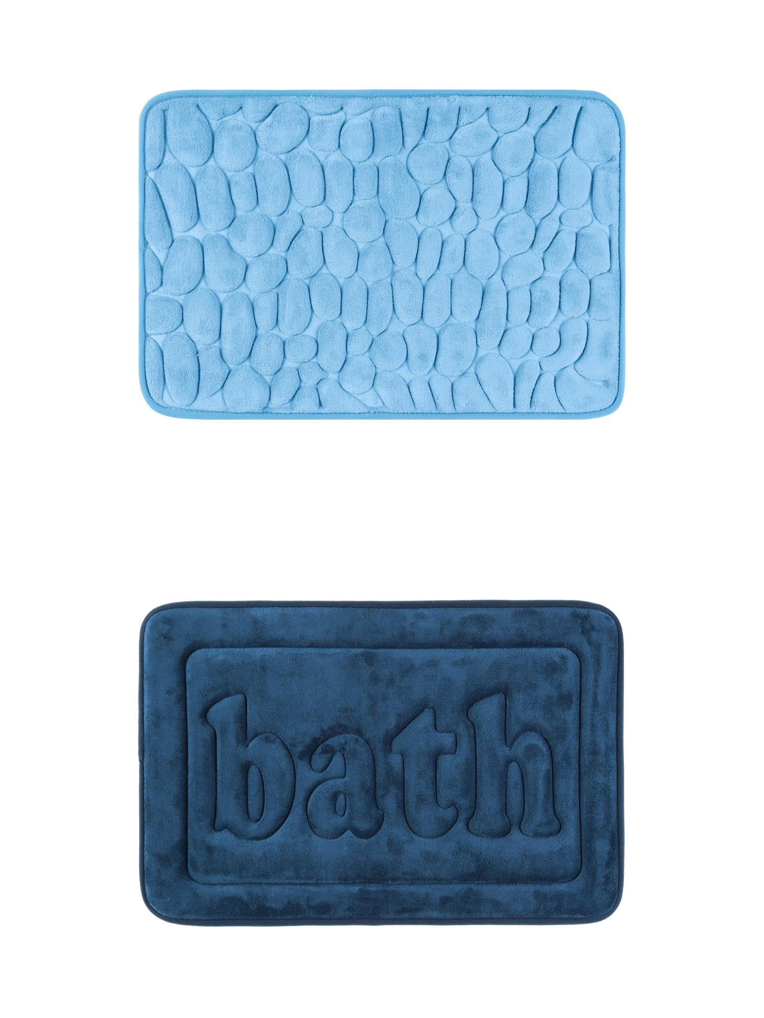 Unique Bargains 2 Pcs Memory Foam Absorbent Bathroom Rugs Light Blue/Dark Blue 16" x 24"