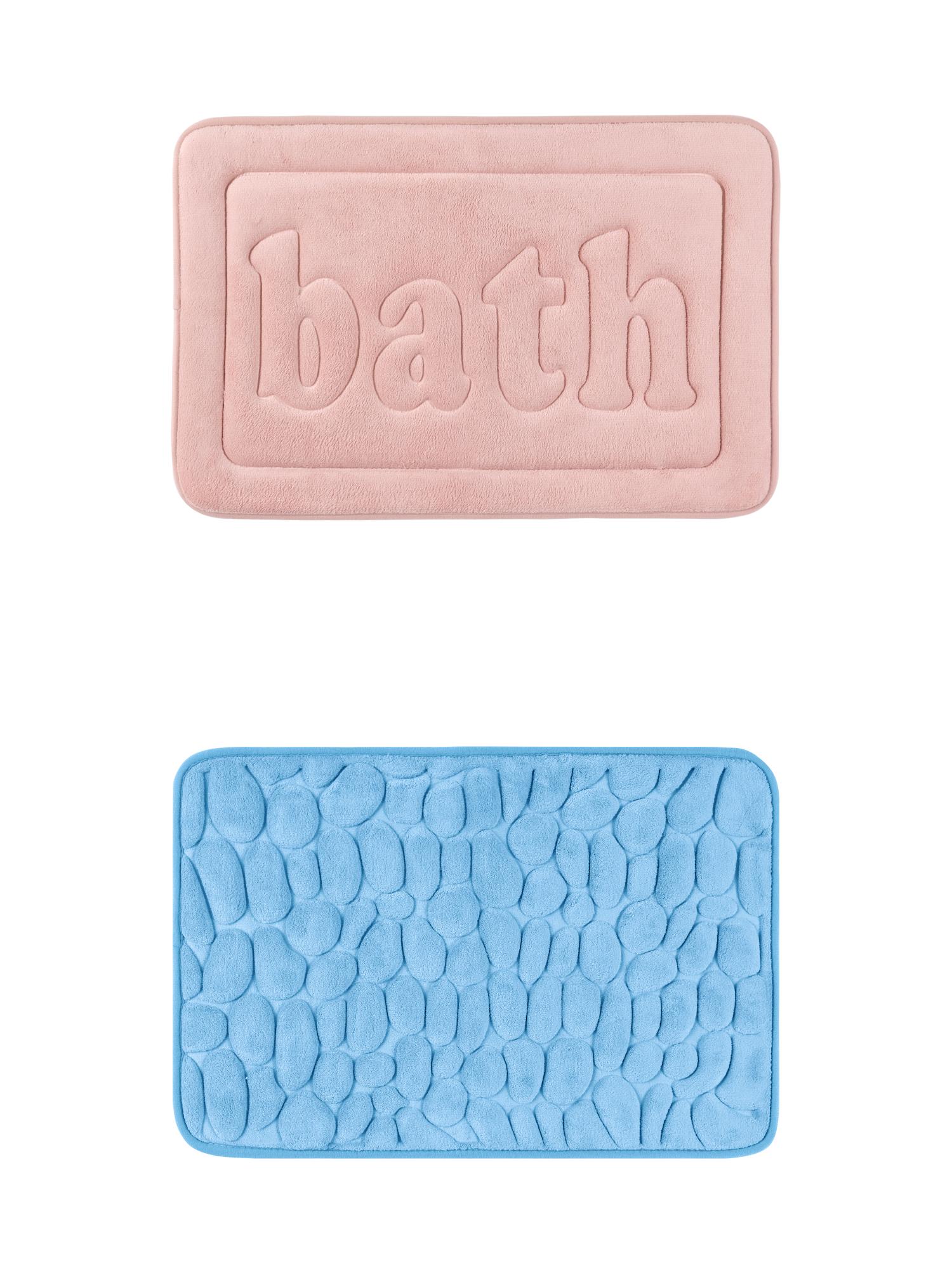 Unique Bargains 2 Pcs Memory Foam Absorbent Bathroom Rugs Light Blue/Pink 16" x 24"