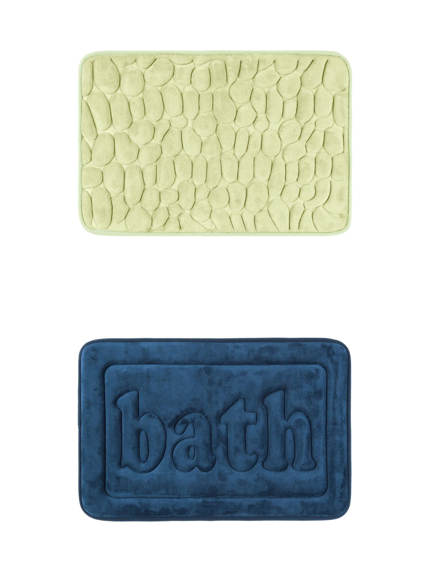 Unique Bargains 2 Pcs Memory Foam Absorbent Bathroom Rugs Light Green/Dark Blue 16" x 24"