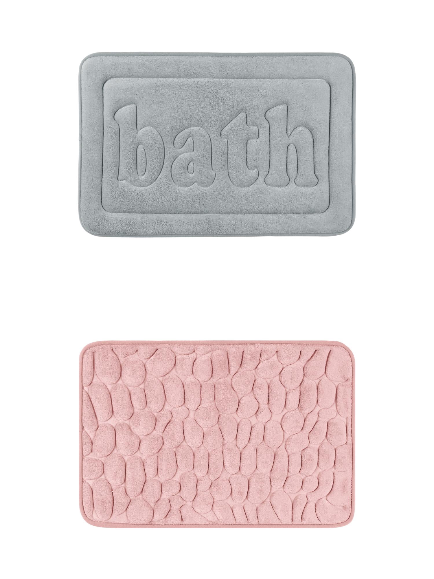 Unique Bargains 2 Pcs Memory Foam Absorbent Bathroom Rugs Light Grey/Pink 20" x 32"