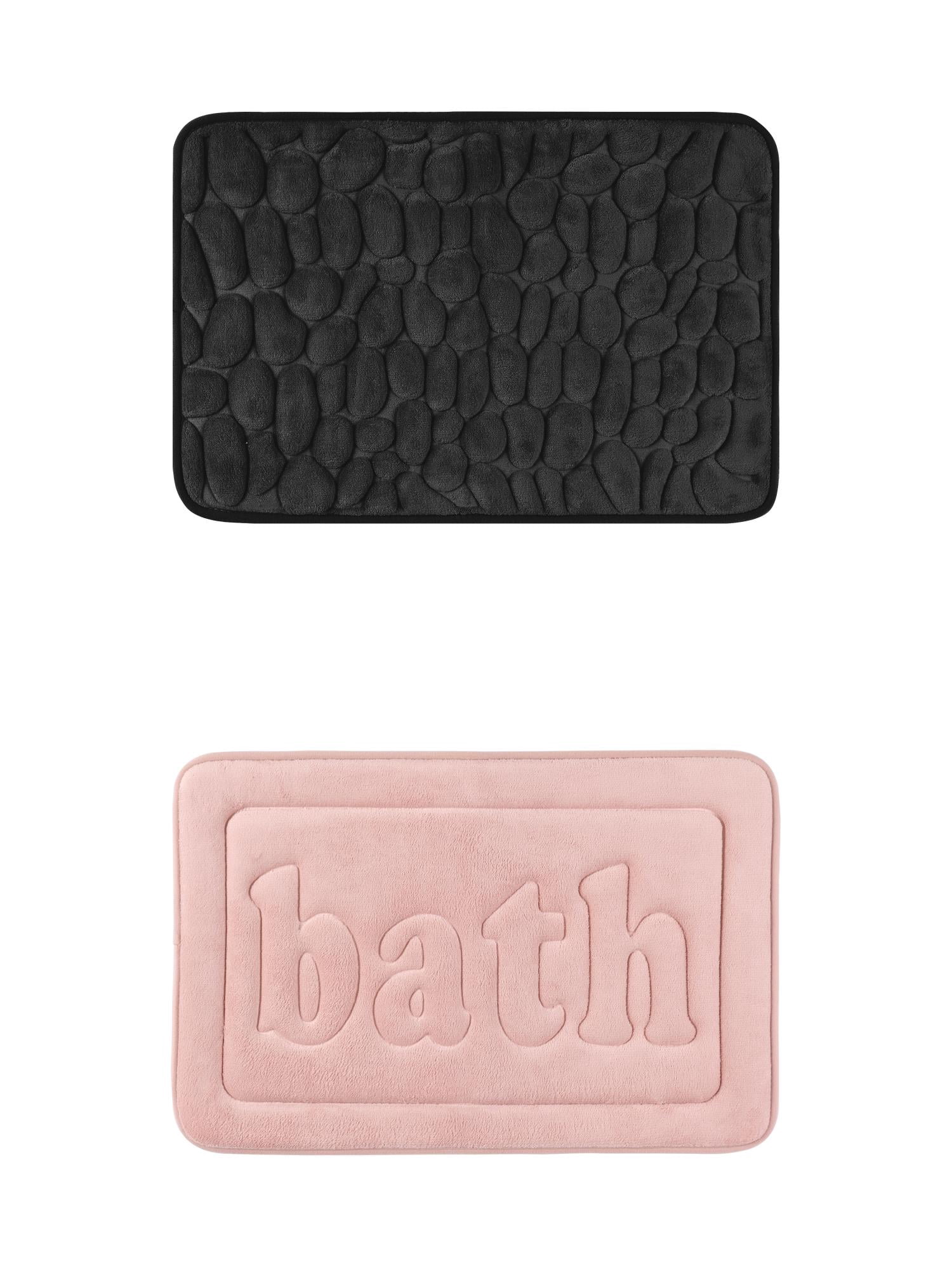 Unique Bargains 2 Pcs Memory Foam Absorbent Bathroom Rugs Pink/Black 16" x 24"