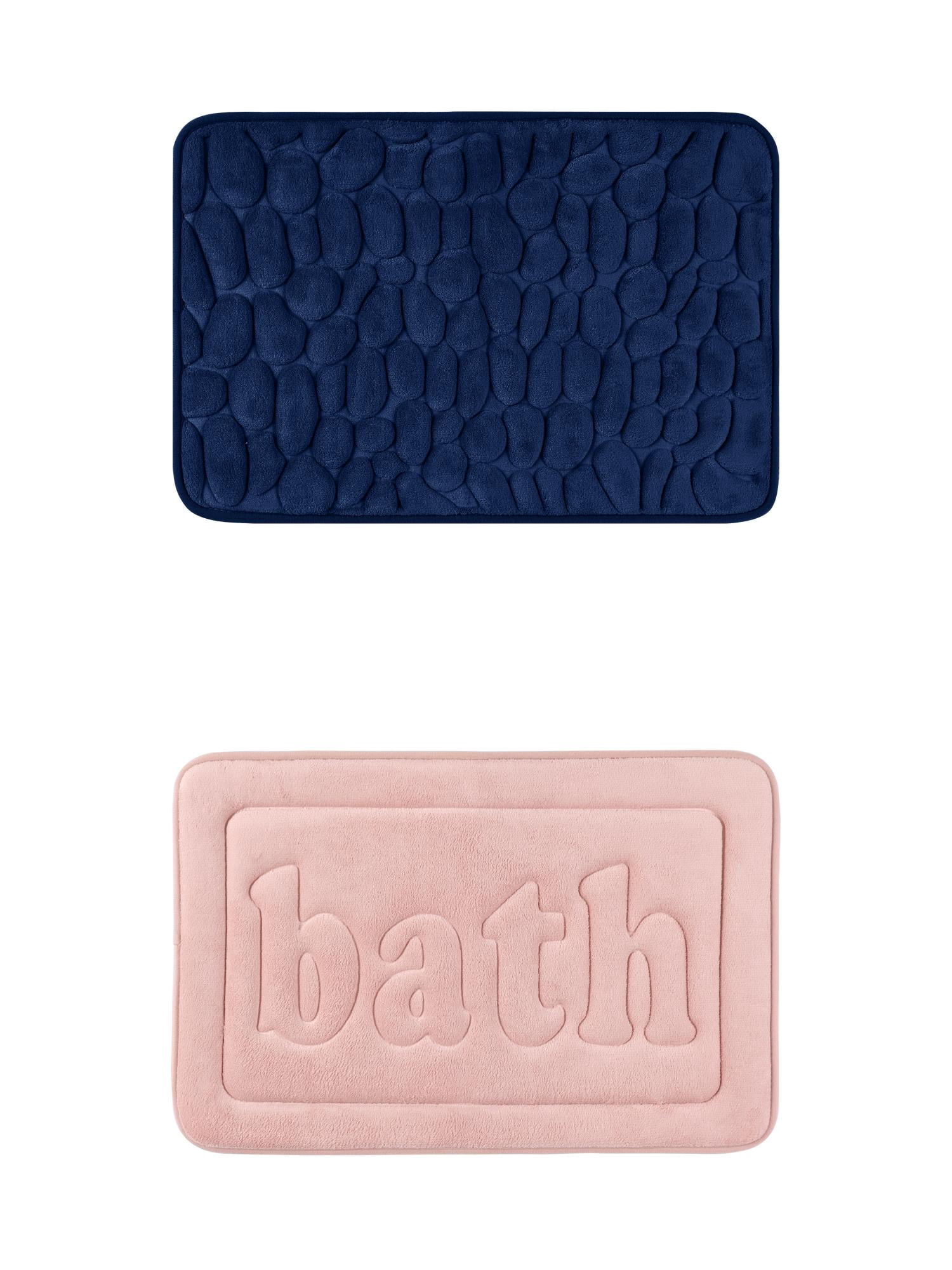 Unique Bargains 2 Pcs Memory Foam Absorbent Bathroom Rugs Pink/Navy Blue 16" x 24"