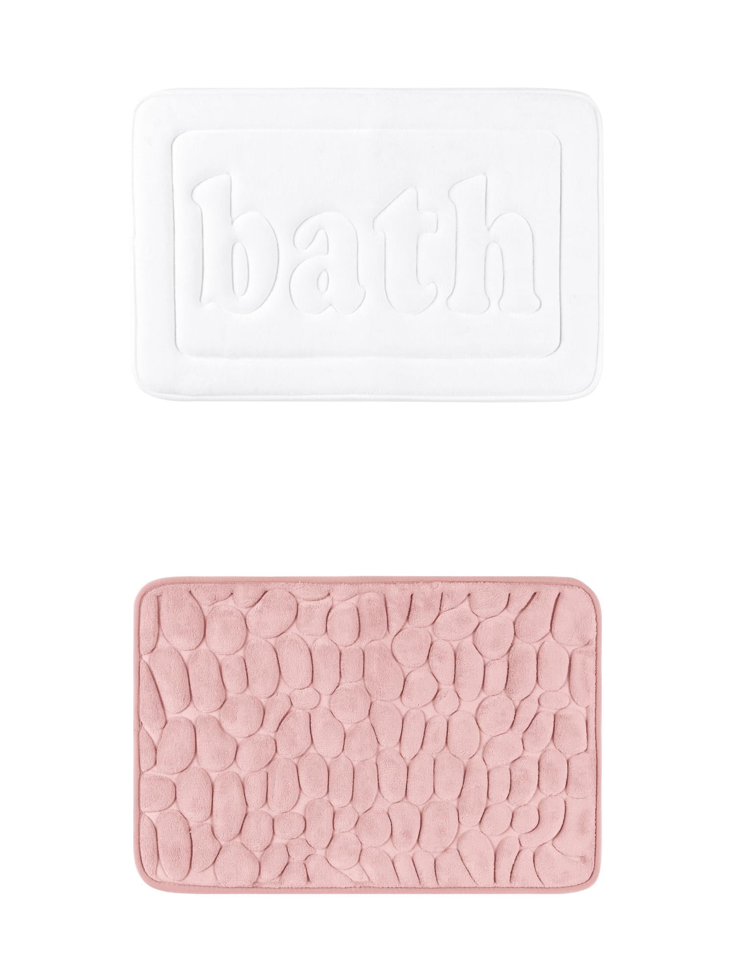 Unique Bargains 2 Pcs Memory Foam Absorbent Bathroom Rugs White/Pink 20" x 32"