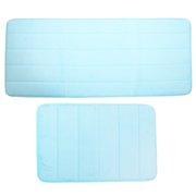 Unique Bargains 2 Pcs Memory Foam Bathroom Mat Non Slip Soft Bath Mats Rugs Machine Washable Blue 40x60cm+50x120cm