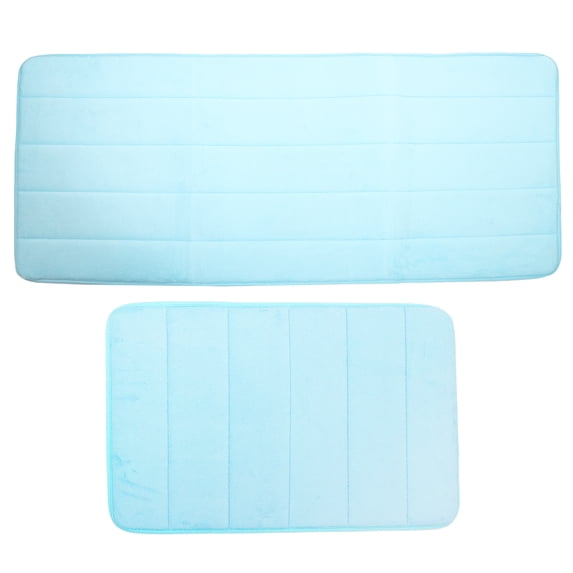 Unique Bargains 2 Pcs Memory Foam Bathroom Mat Non Slip Soft Bath Mats Rugs Machine Washable Blue 40x60cm+50x120cm