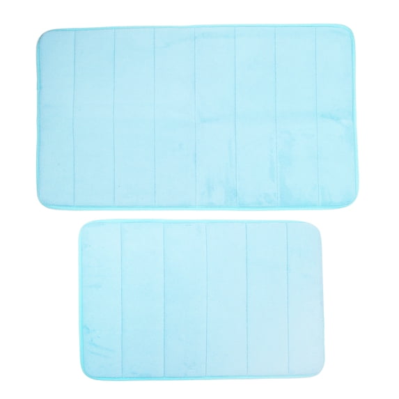 Unique Bargains 2 Pcs Memory Foam Bathroom Mat Non Slip Soft Bath Mats Rugs Machine Washable Blue 40x60cm+50x80cm