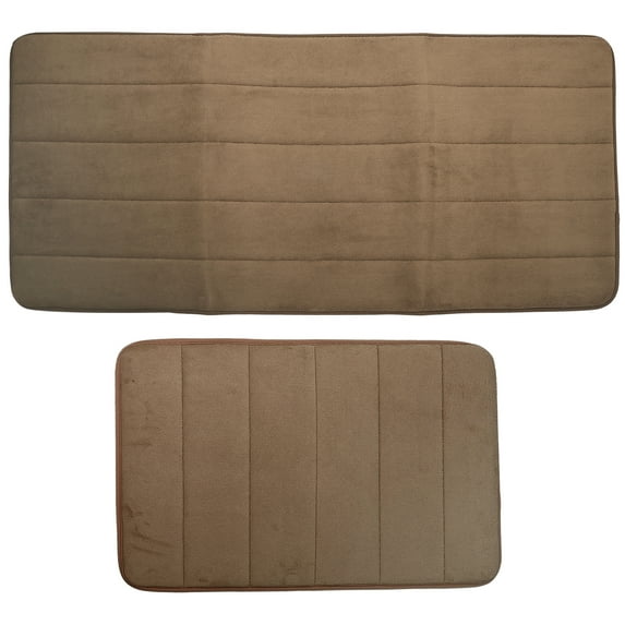 Unique Bargains 2 Pcs Memory Foam Bathroom Mat Non Slip Soft Bath Mats Rugs Machine Washable Brown 40x60cm+50x120cm