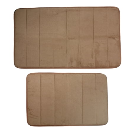 Unique Bargains 2 Pcs Memory Foam Bathroom Mat Non Slip Soft Bath Mats Rugs Machine Washable Brown 40x60cm+50x80cm