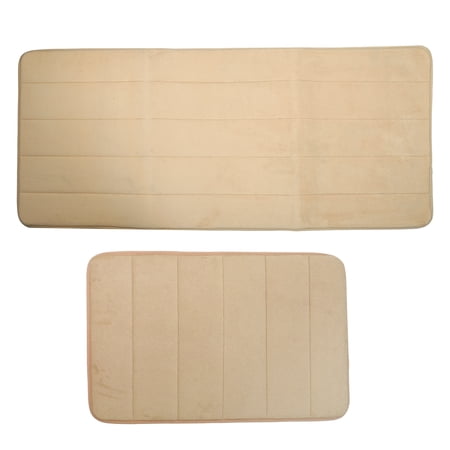 Unique Bargains 2 Pcs Memory Foam Bathroom Mat Non Slip Soft Bath Mats Rugs Machine Washable Camel 40x60cm+50x120cm