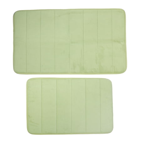 Unique Bargains 2 Pcs Memory Foam Bathroom Mat Non Slip Soft Bath Mats Rugs Machine Washable Green 40x60cm+50x80cm