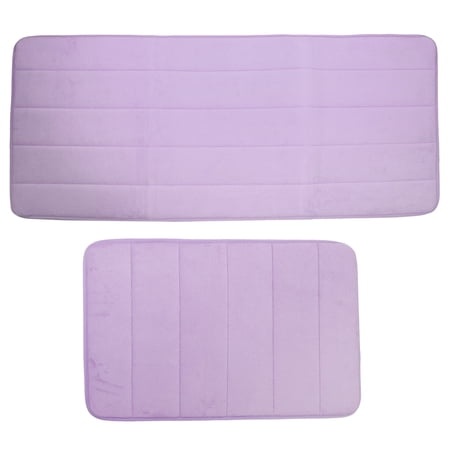 Unique Bargains 2 Pcs Memory Foam Bathroom Mat Non Slip Soft Bath Mats Rugs Machine Washable Purple 40x60cm+50x120cm