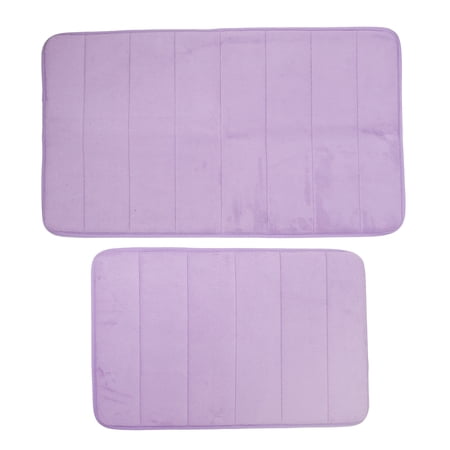 Unique Bargains 2 Pcs Memory Foam Bathroom Mat Non Slip Soft Bath Mats Rugs Machine Washable Purple 40x60cm+50x80cm