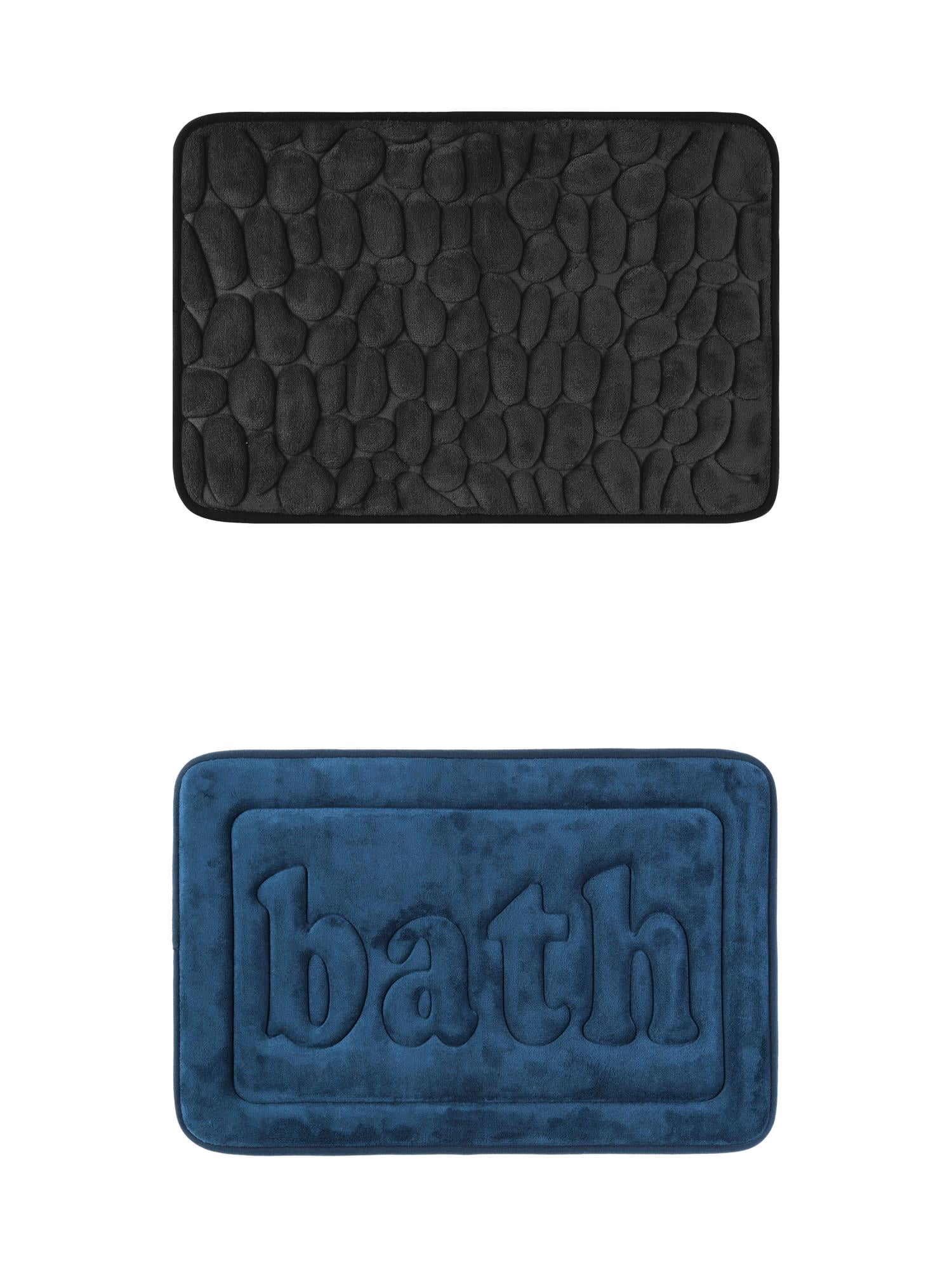 Unique Bargains 2 Pcs Memory Foam Rugs Black/Dark Blue 16" x 24"