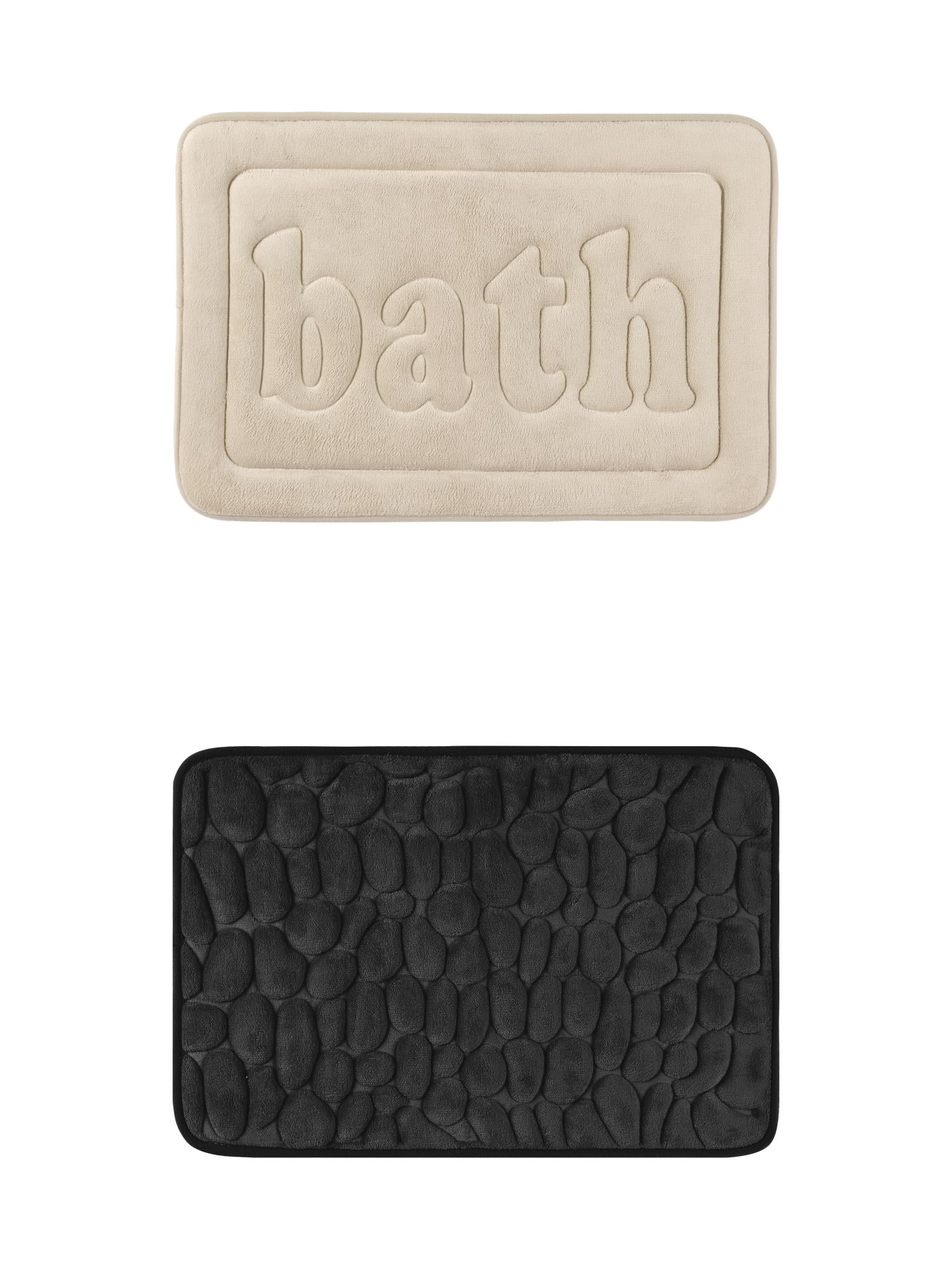 Unique Bargains 2 Pcs Memory Foam Rugs Black/Khaki 16" x 24"
