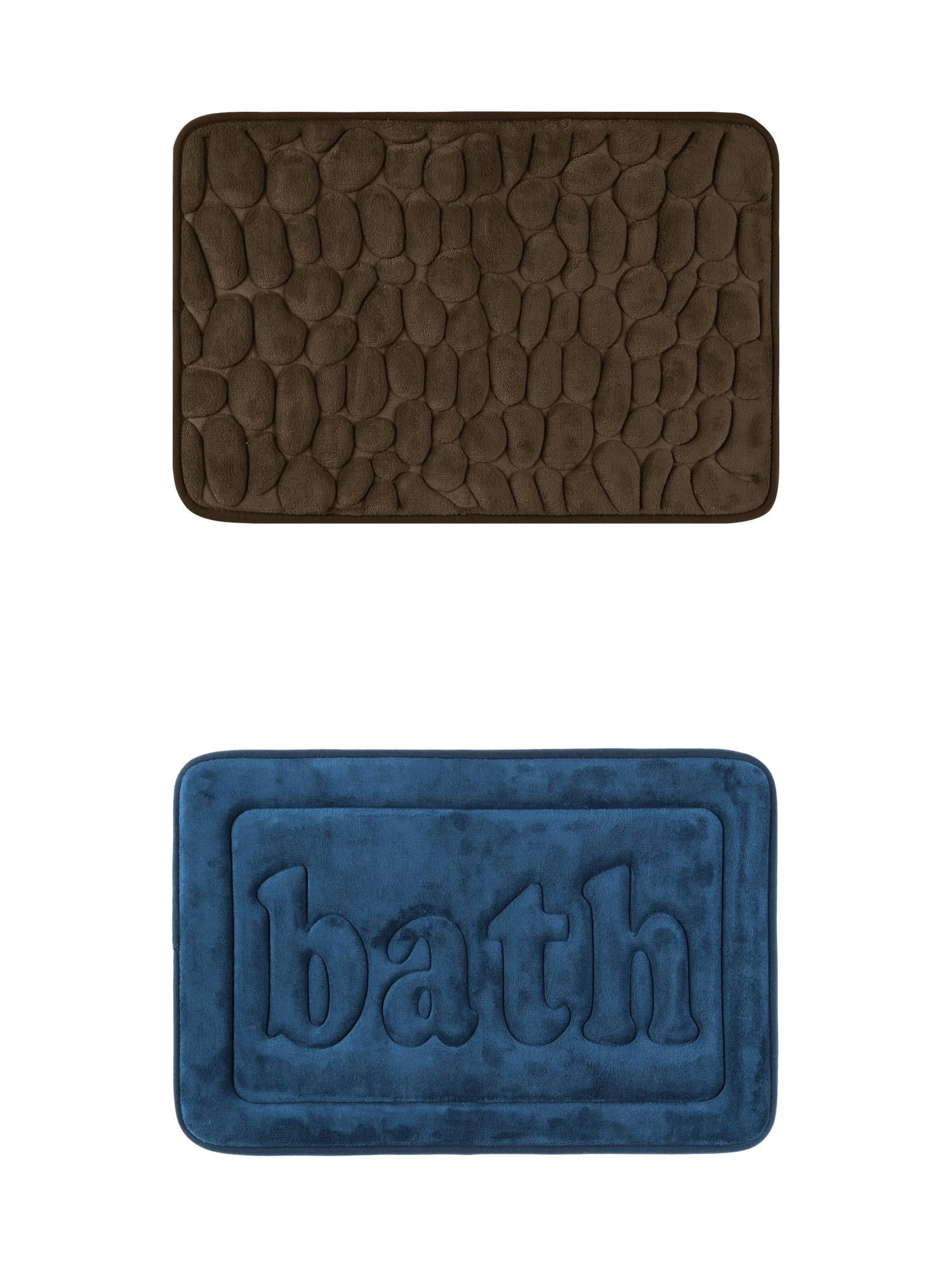 Unique Bargains 2 Pcs Memory Foam Rugs Dark Blue/Brown 16" x 24"