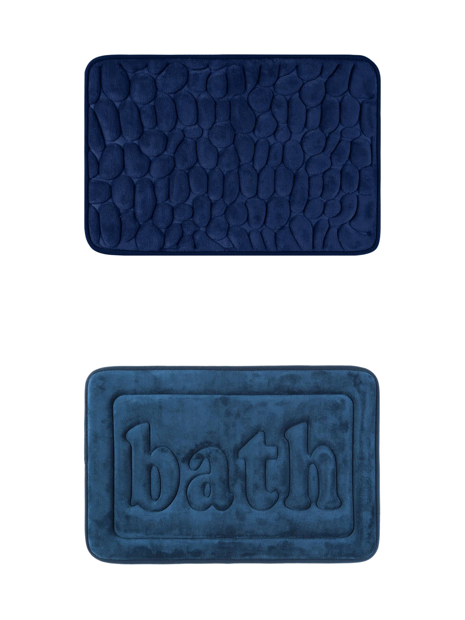 Unique Bargains 2 Pcs Memory Foam Rugs Dark Blue/Navy Blue 16" x 24"