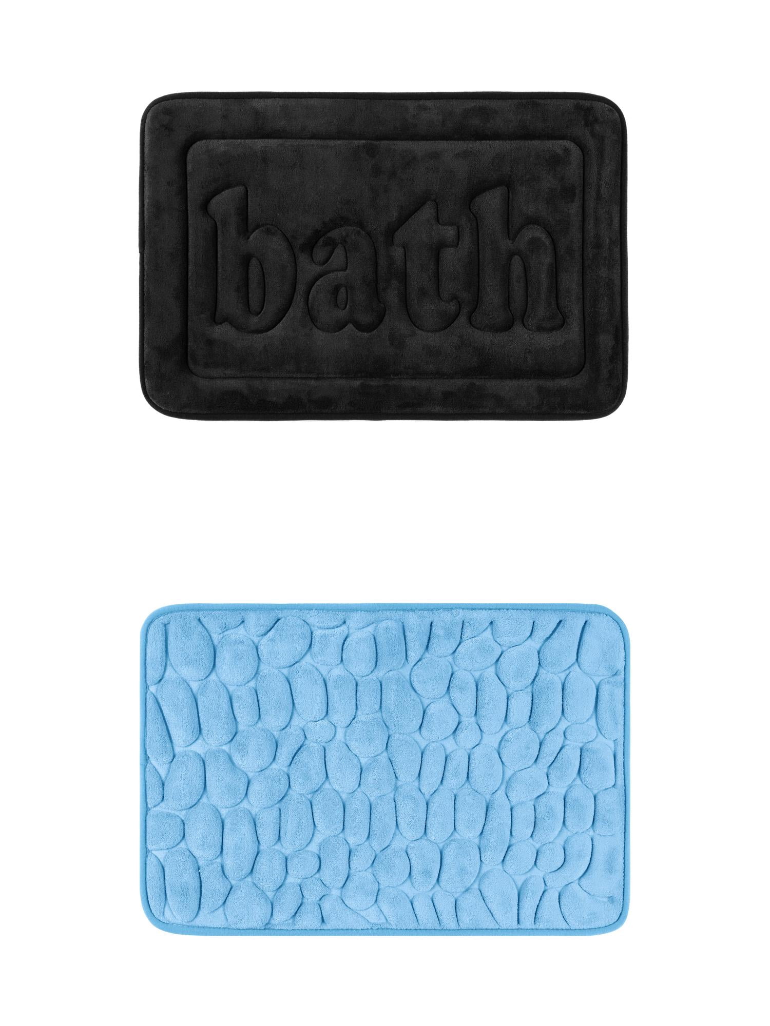 Unique Bargains 2 Pcs Memory Foam Rugs Light Blue/Black 16" x 24"