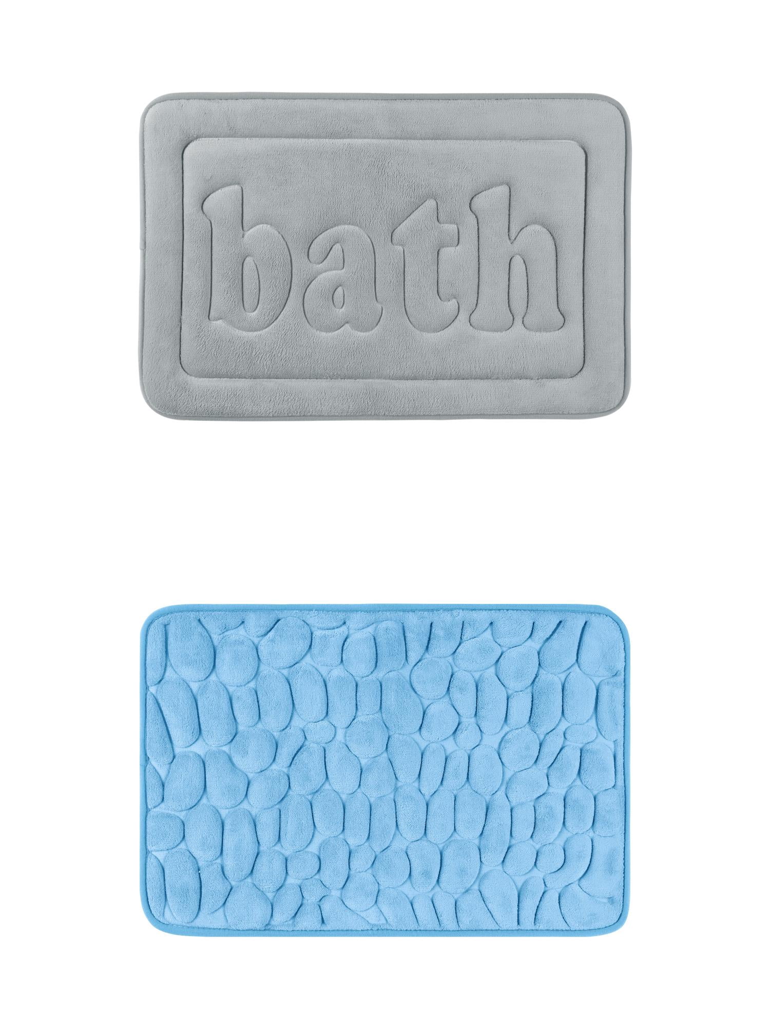 Unique Bargains 2 Pcs Memory Foam Rugs Light Blue/Light Grey 16" x 24"