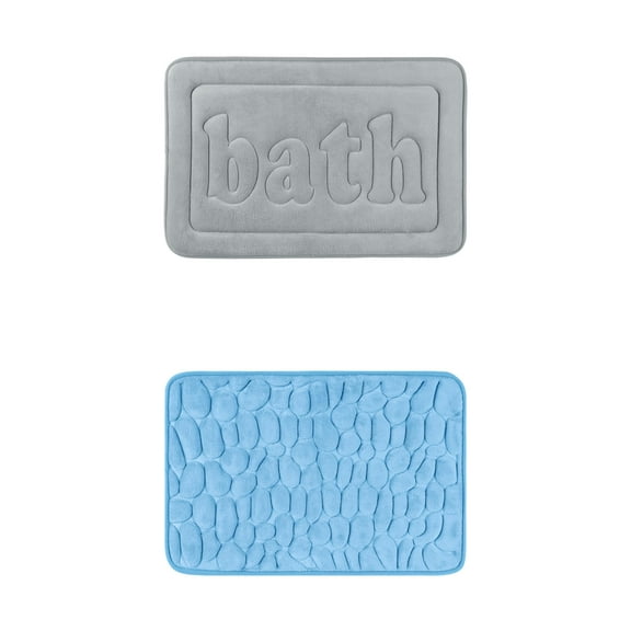 Unique Bargains 2 Pcs Memory Foam Rugs Light Blue/Light Grey 16" x 24"