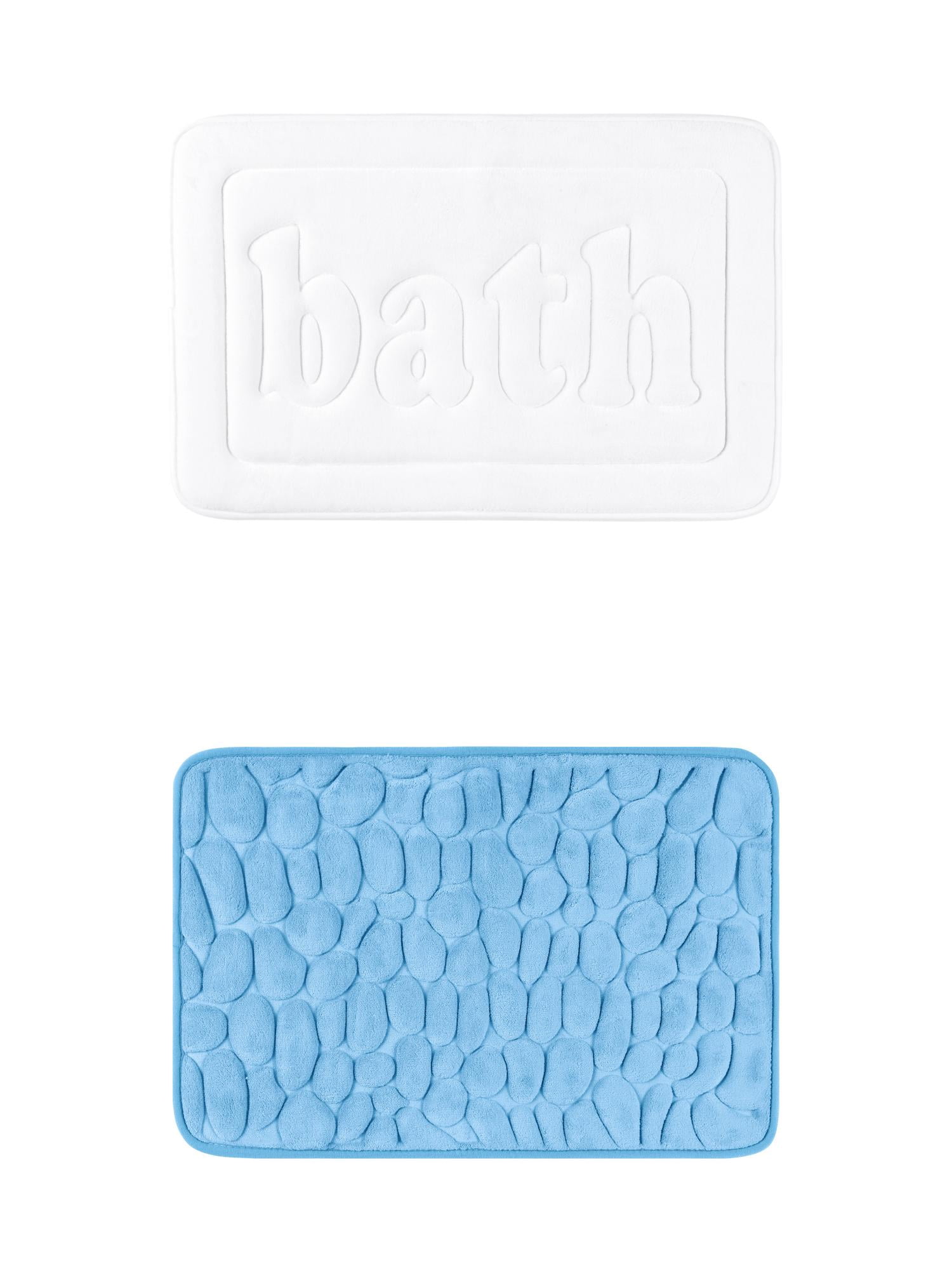 Unique Bargains 2 Pcs Memory Foam Rugs Light Blue/White 16" x 24"