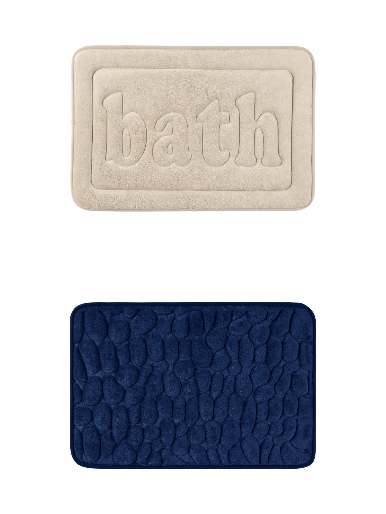 Unique Bargains 2 Pcs Memory Foam Rugs Navy Blue/Khaki 16" x 24"