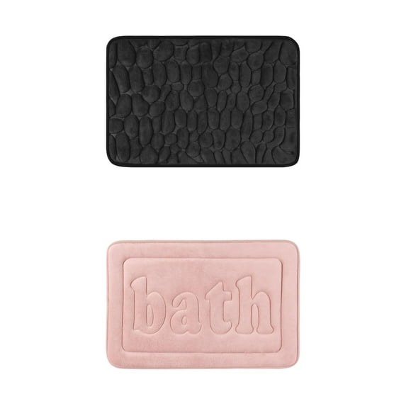 Unique Bargains 2 Pcs Memory Foam Rugs Pink/Black 20" x 32"