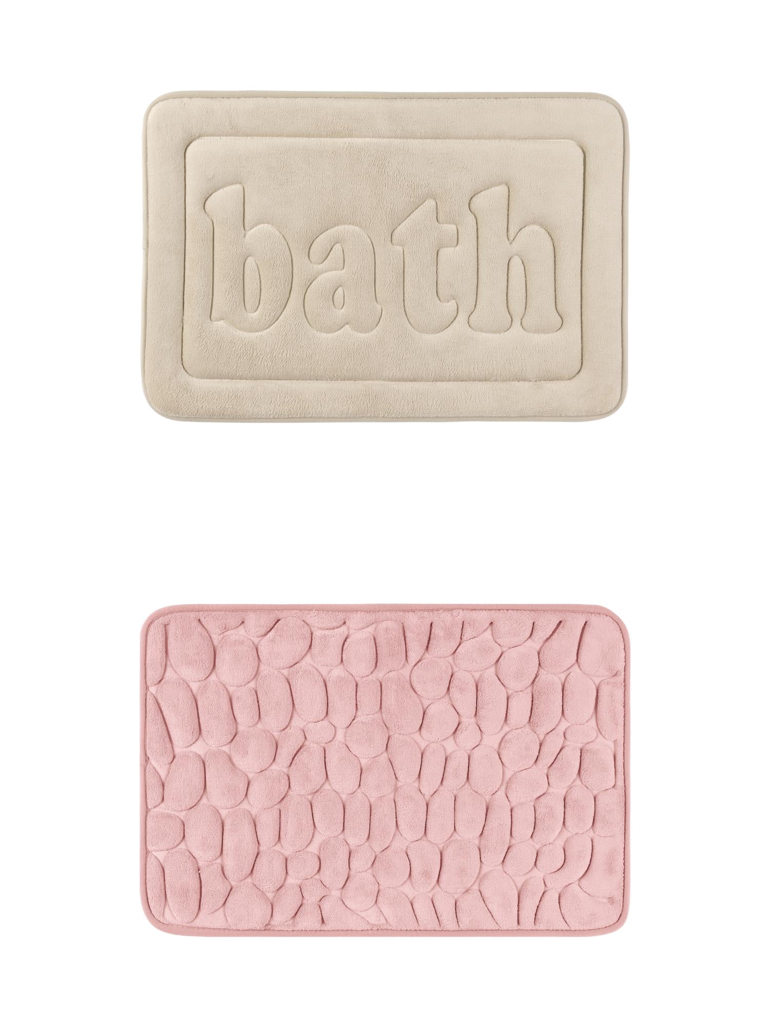 Unique Bargains 2 Pcs Memory Foam Rugs Pink/Khaki 16" x 24"