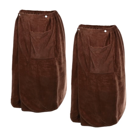 Unique Bargains 2 Pcs Men's Bath Wrap Towel Body Wrap for Shower Spa Adjustable Robes Brown 70x140cm