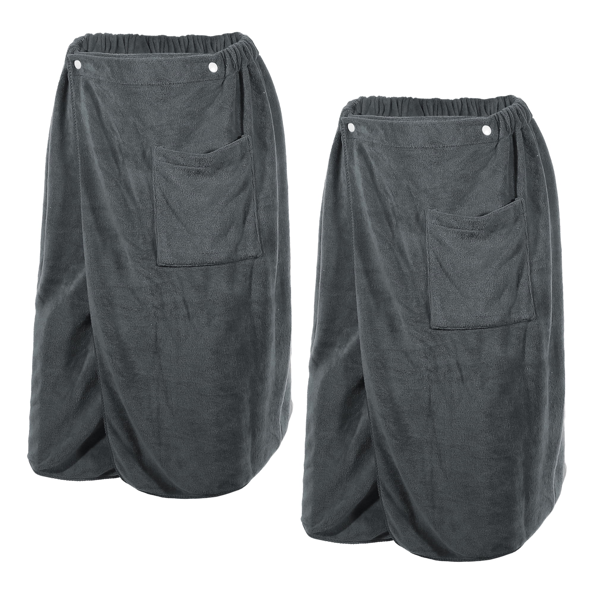 Unique Bargains 2 Pcs Men's Bath Wrap Towel Body Wrap for Shower Spa Adjustable Robes Gray 70x140cm