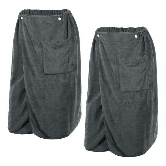 Unique Bargains 2 Pcs Men's Bath Wrap Towel Body Wrap for Shower Spa Adjustable Robes Gray 70x140cm