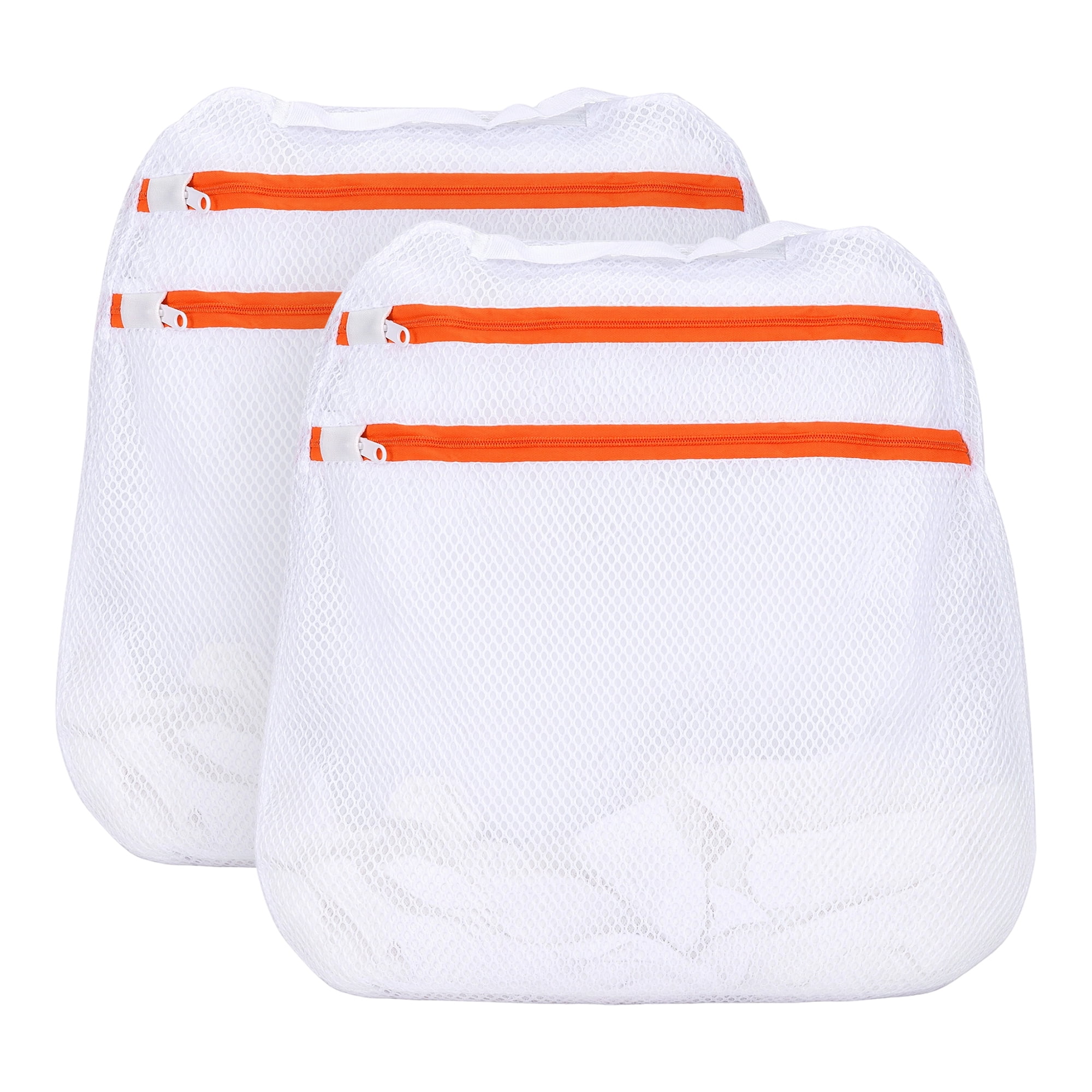 Unique Bargains 2 Pcs Mesh Laundry Bags, Durable Zipper Closure White 15.7"x15.7"
