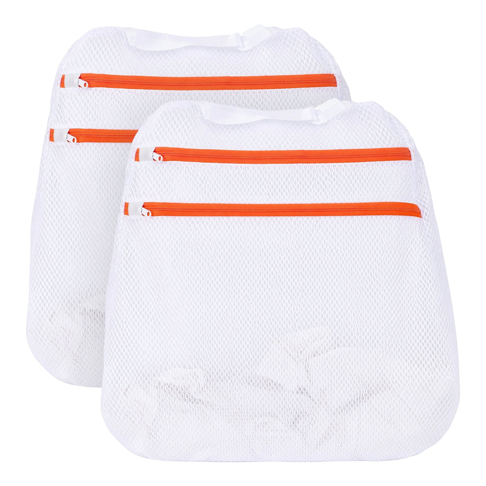 Unique Bargains 2 Pcs Mesh Laundry Bags, Durable Zipper Closure White 19.7"x19.7"