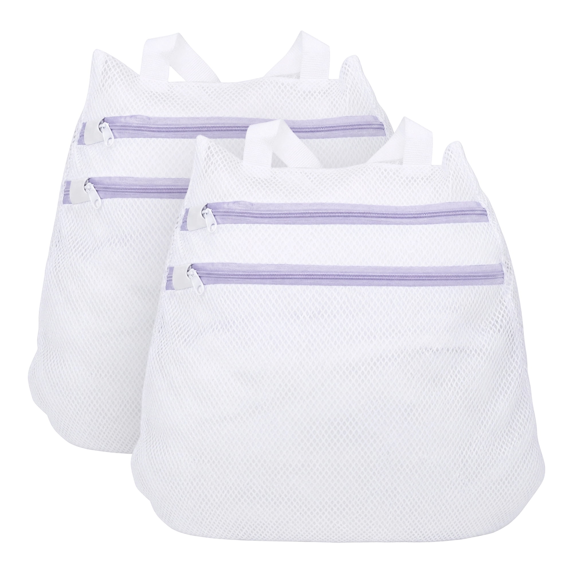 Unique Bargains 2 Pcs Mesh Laundry Bags, Durable Zipper Closure White-Purple 11.8"x11.8"