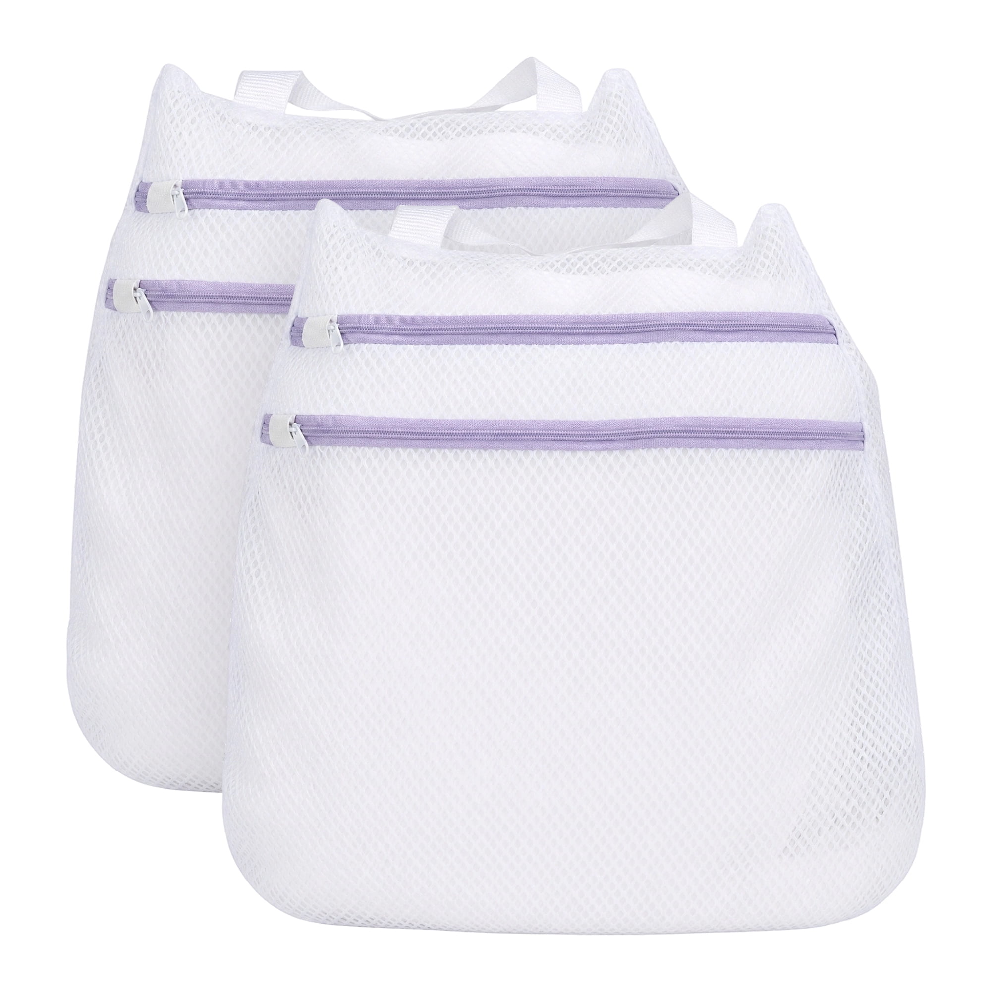 Unique Bargains 2 Pcs Mesh Laundry Bags, Durable Zipper Closure White-Purple 15.7"x15.7"