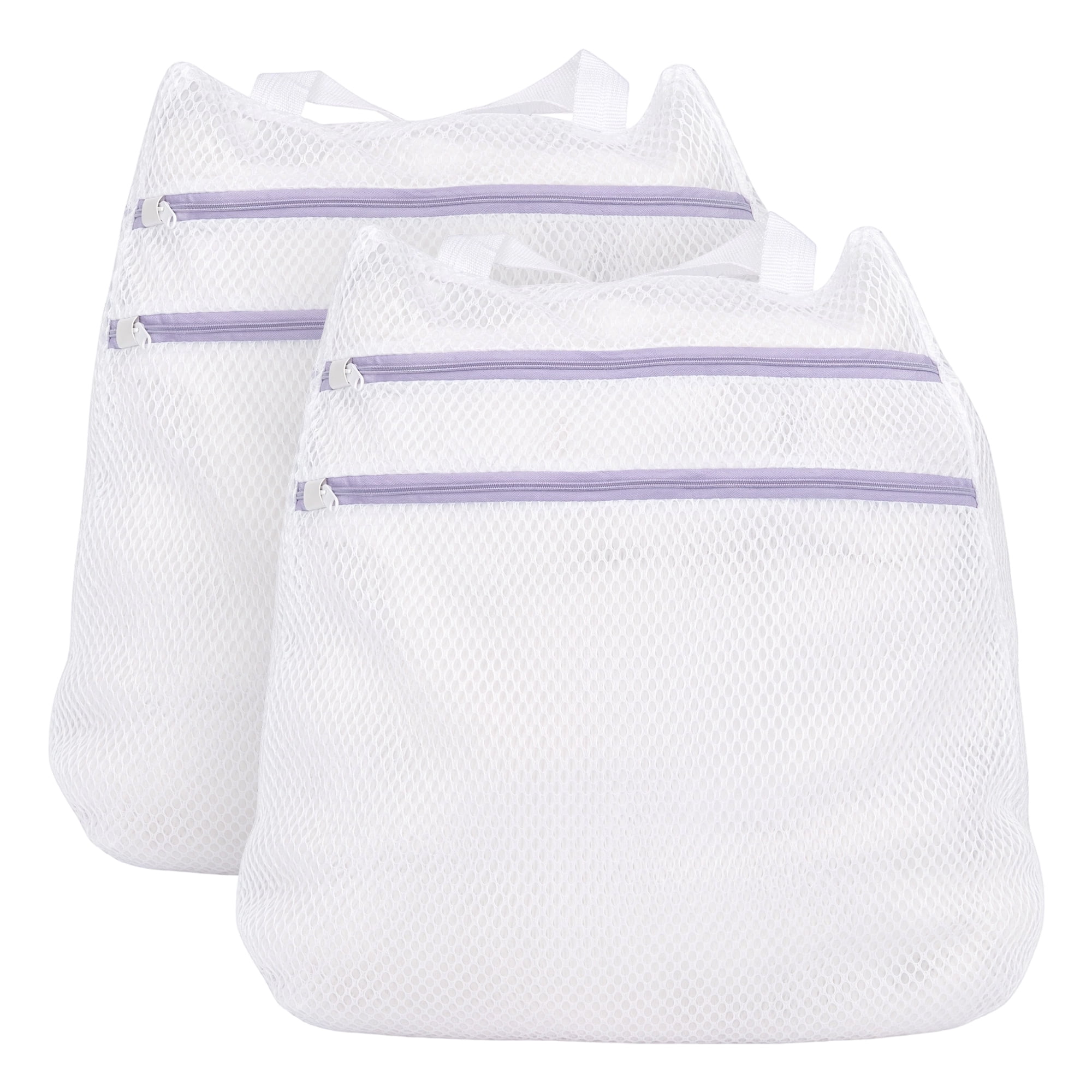 Unique Bargains 2 Pcs Mesh Laundry Bags, Durable Zipper Closure White-Purple 19.7"x19.7"
