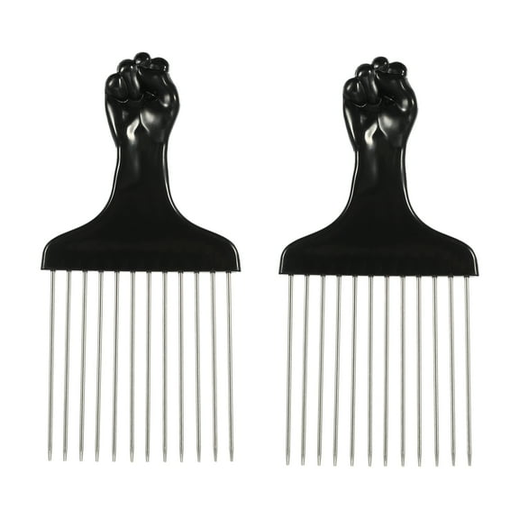 Unique Bargains 2 Pcs Metal Hair Pick for Thick Curly Hair Black Silver Tone 5.83" x 2.83"